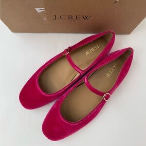 J. Crew Fuchsia Velvet Mary Jane Flats with Gold Buckles
